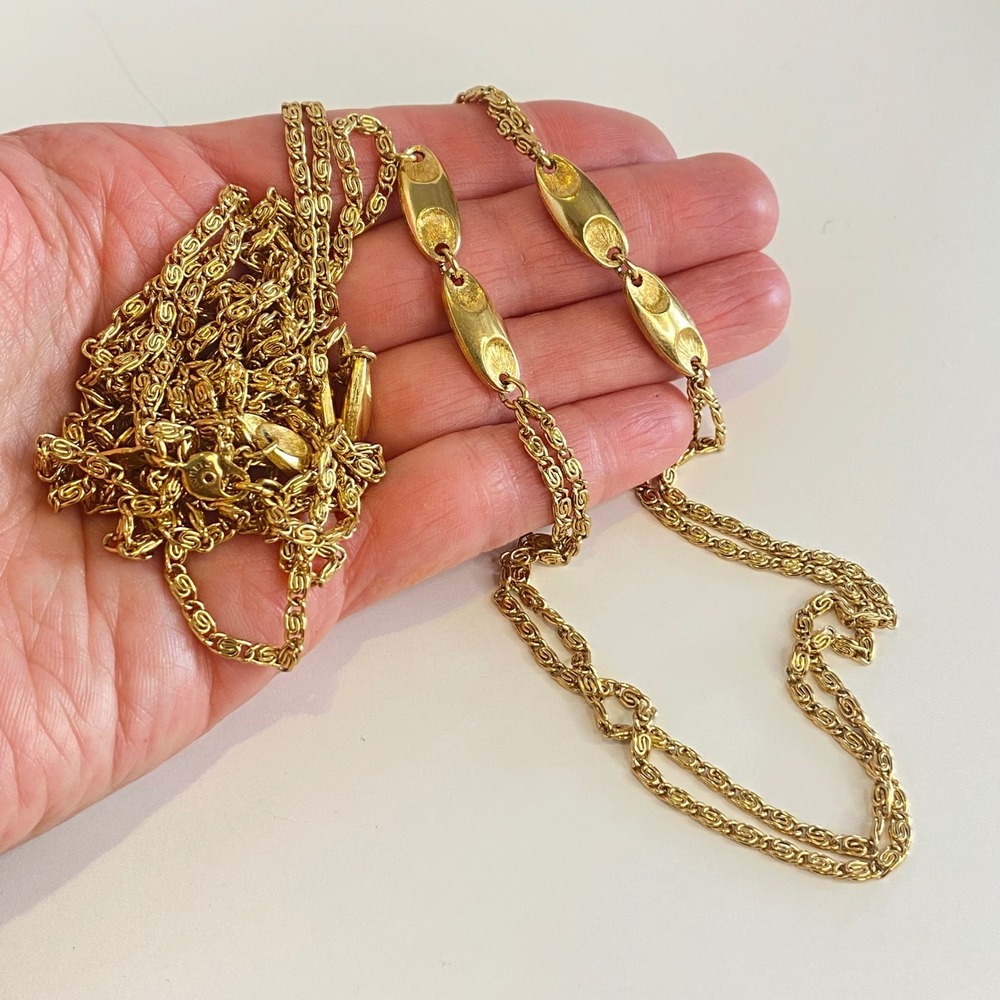 Monet Vintage Gold Tone Double Scroll Chain Station Necklace Flapper Rope - Picture 3 of 12